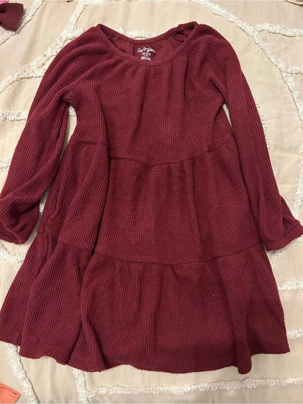 Cat & Jack Girls' Long Sleeve Tiered Dress - Burgundy